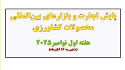 انتشار پایش تجارت و بازارهای بین‌المللی محصولات کشاورزی هفته اول نوامبر2025 منتهی به 16 آبان‌ماه